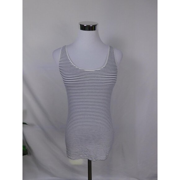 H&M Tank Top Womens Small White Navy Blue Striped Basic Ribbed Stretch Shirt - Picture 1 of 12